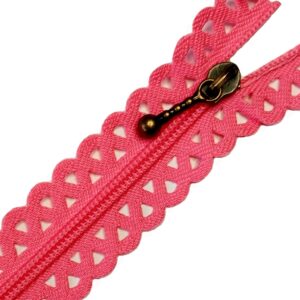 cremallera puntilla triangular rosa chicle 25 cm