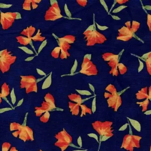 tela azul flores naranjas