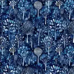 Tela Buhos bosque azul